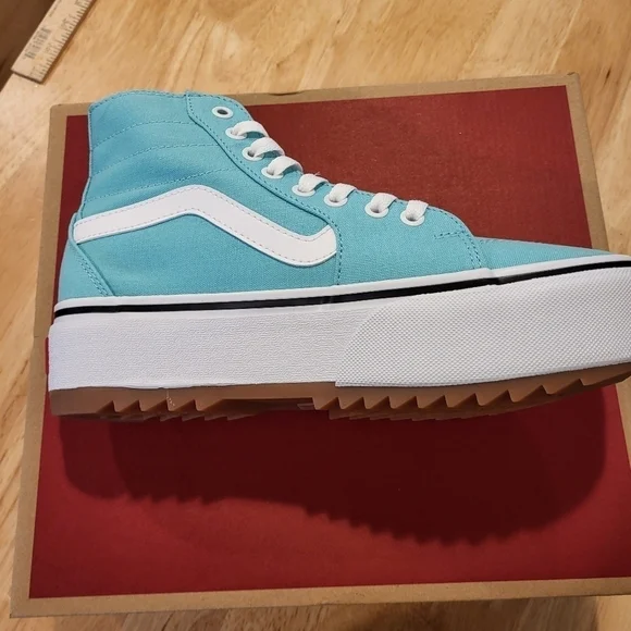 New In Box! Turquoise Vans Filmore Hi Tapered Platform ST high-top shoes - Picture 7 of 8